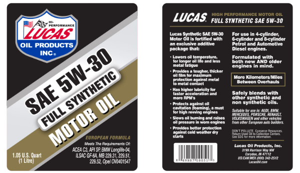 High Performance European Synthetic Motor Oils