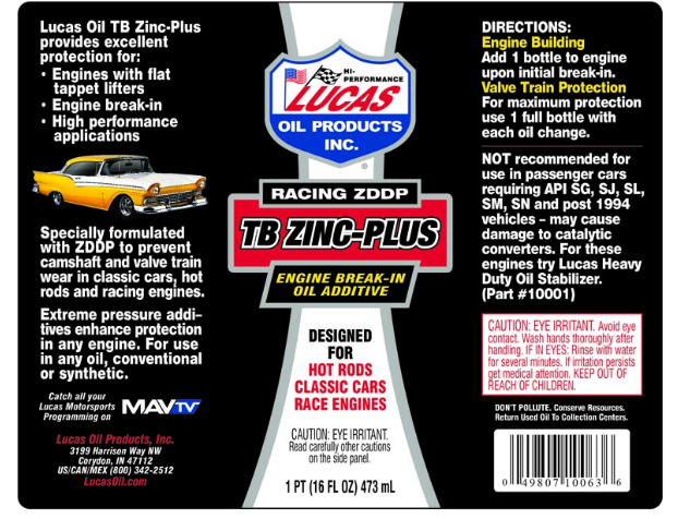 Engine Break-In Oil Additive - TB Zinc Plus