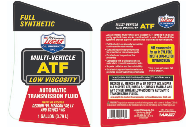 Low Viscosity Synthetic Multi-Vehicle Automatic Transmission Fluid
